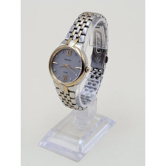 Pulsar Solar Womens Wristwatch Two Tone Silver Gold Stainless Steel AS01 672090 main image 12
